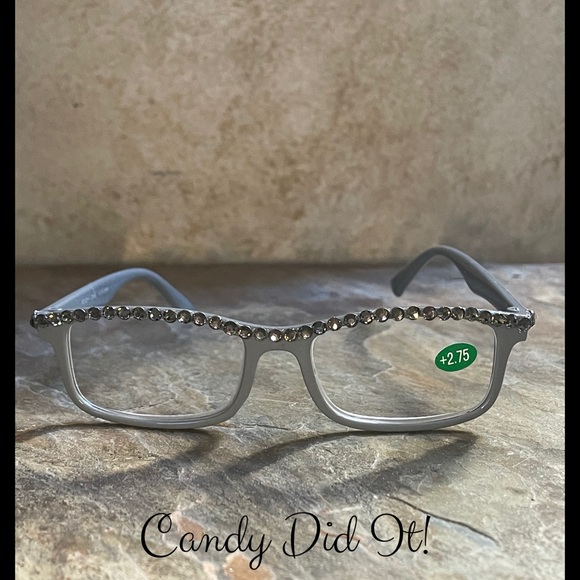Gray Bling Reader Glasses 2.75 With Glasses Case - Picture 5 of 10